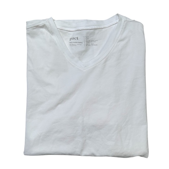Pact Men’s XL V-Neck Organic Cotton White Short Sleeve Tee - Picture 1 of 4
